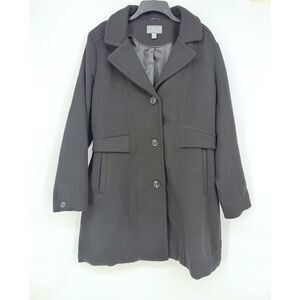 Gallery New York Womens XL Black Wool‎ Blend Button Front Coat NWOT